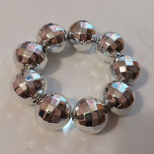 Chunky Disco Ball Beads Silver Tone Stretch Bracelet